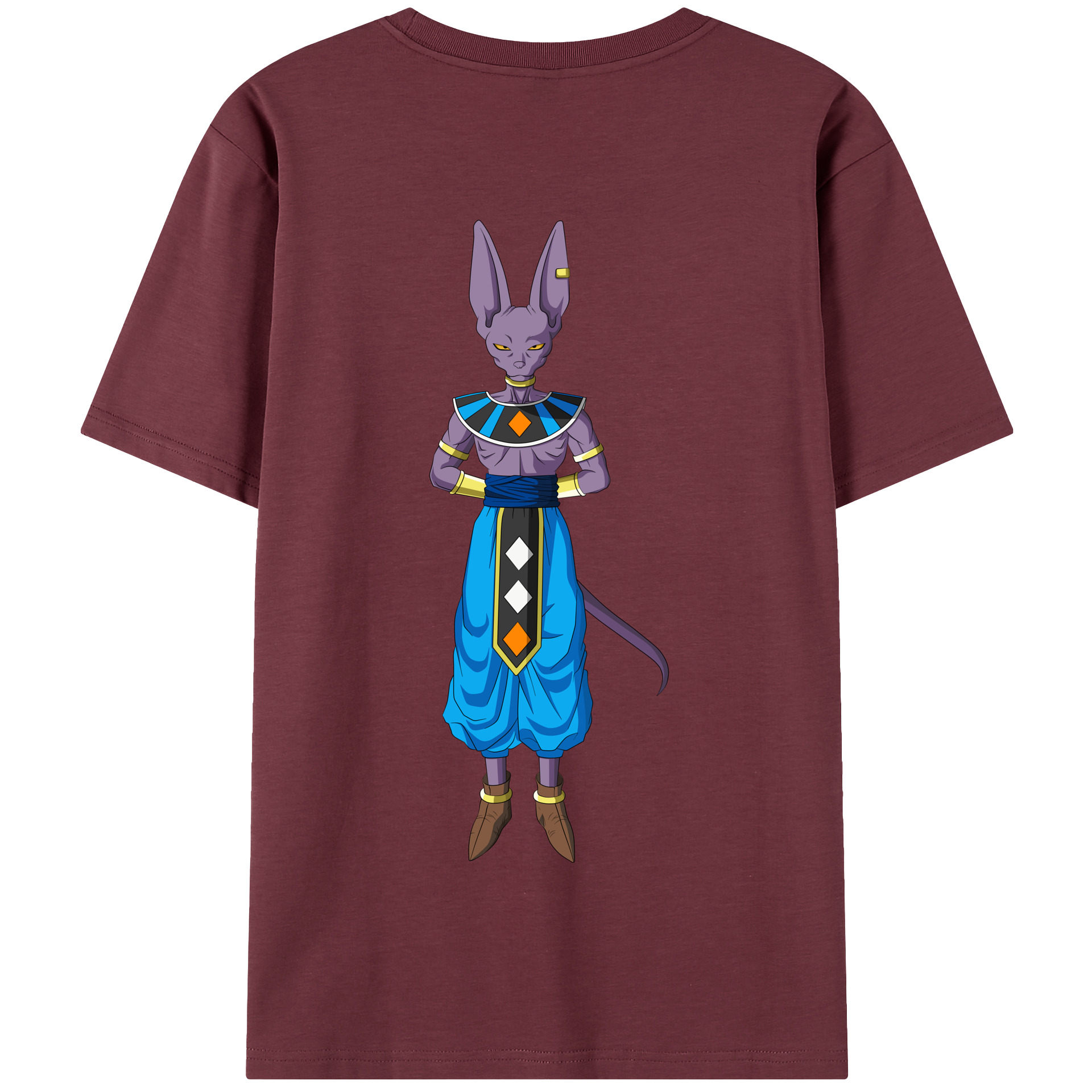 （画像用） ドラゴンボール ビルス 破壊神ビルス DRAGON BALL Beerus Birusu 綿100％半袖Tシャツ（背面プリント）